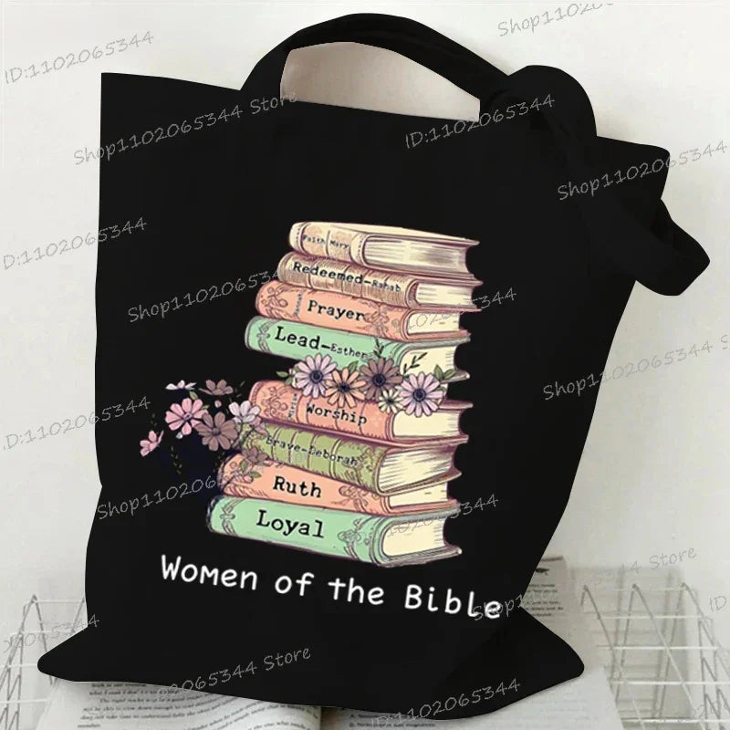 Books and Flower Print Canvas Tote | Casual Reusable Shopping Bag Luxegan