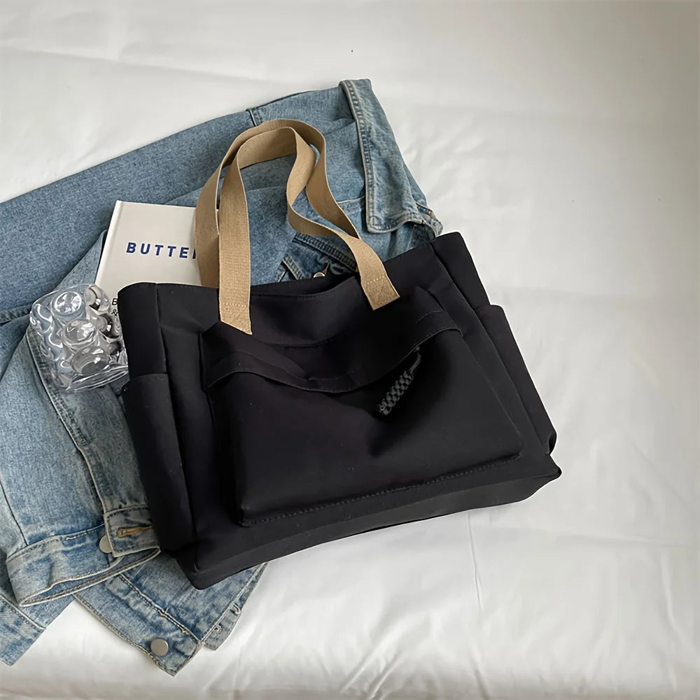 Unisex Multi-Pocket Nylon Tote Bag | Lightweight Foldable Canvas Shoulder Bag | Sophisticated Large Capacity Utility Handbag | Versatile Commute, Fitness, & Shopping Bag Luxegan