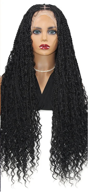 Bohemian Box Braided Wig | Full Lace Senegalese Twist & Goddess Locs Styles | Synthetic Braided Wig | Light Brown Lace
