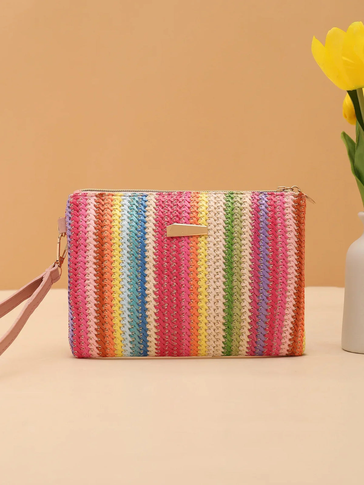 Women’s Summer Retro Straw Woven Handbag | Colorful Bohemian Woven Wristlet & Beach Wallet | Handmade Grass Knitting Clutch & Coin Purse Luxegan