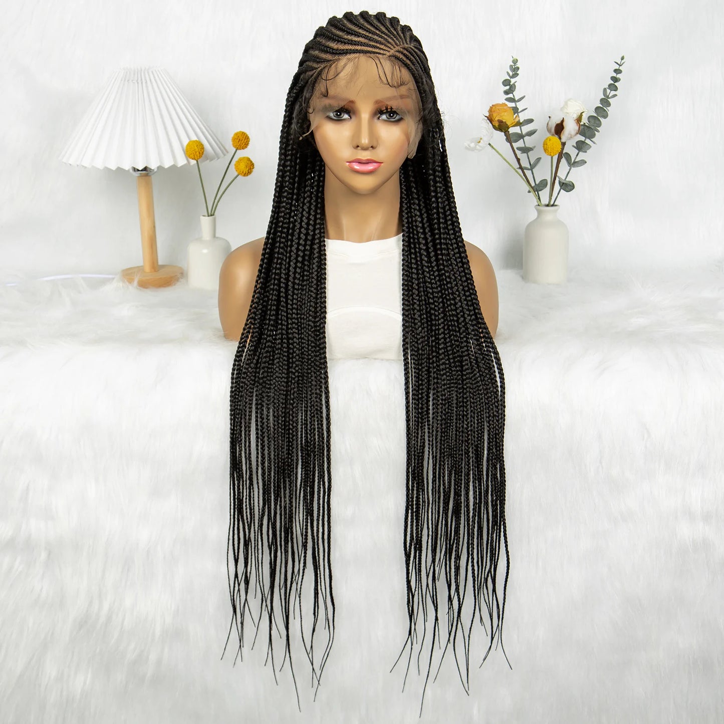 Fulani Stitch Cornrow Box Braids Wig | Transparent Full Lace | Baby Hair | Black Women Luxegan