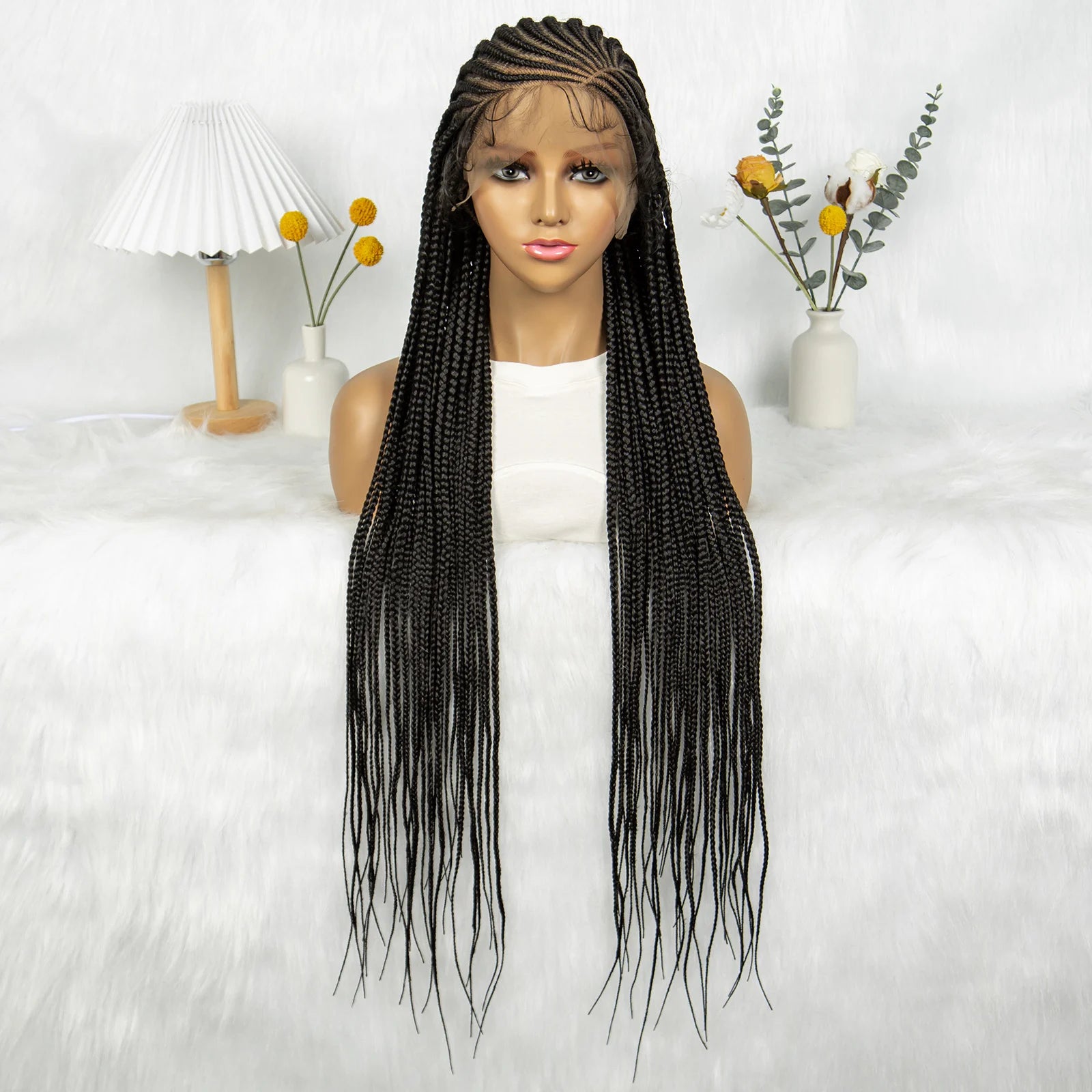 Fulani Stitch Cornrow Box Braids Wig | Transparent Full Lace | Baby Hair | Black Women Luxegan