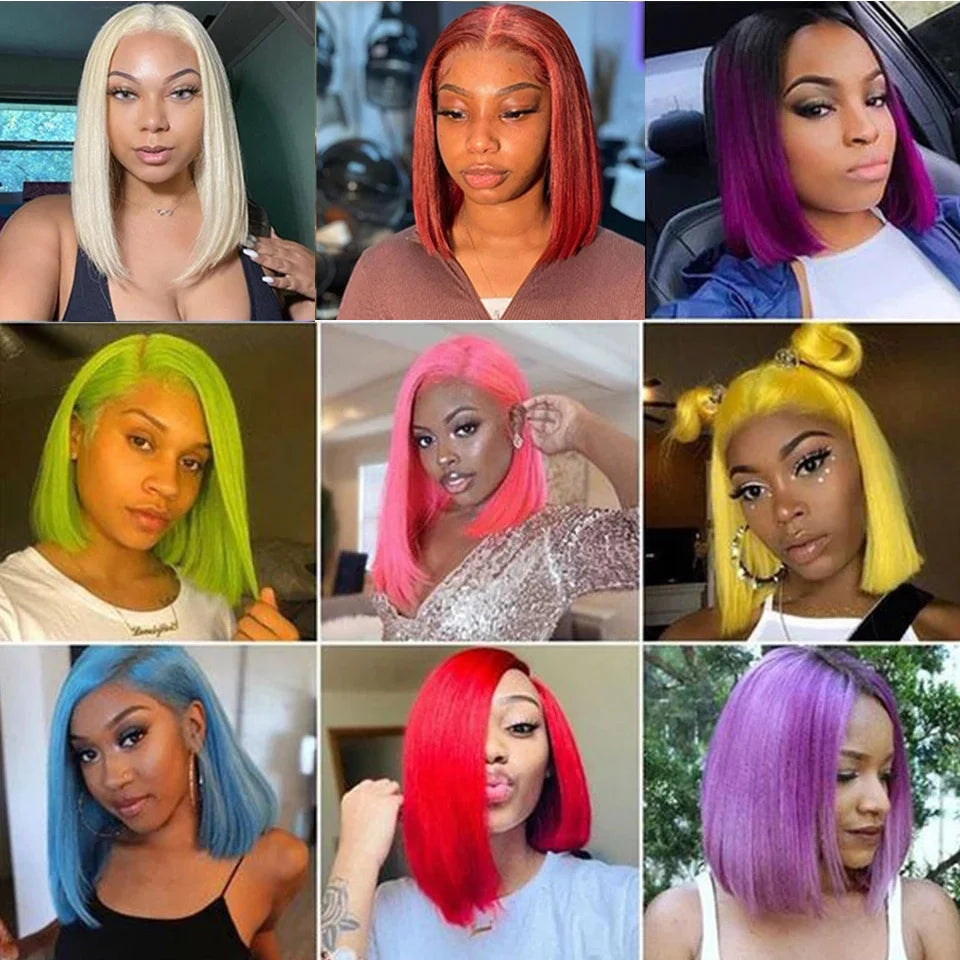 Purple Straight Bob Wig | 13x5x1 Brazilian Human Hair Lace Part with 180% Density (Party Style, Remy) Luxegan