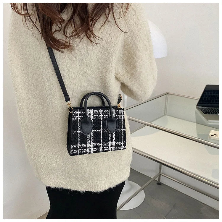 Women's Mini Handbag & Ladies Pouch | Fashion Check Pattern Shoulder Bag & Crossbody Messenger Bag (Lightweight Simple Elegant Tote) Luxegan