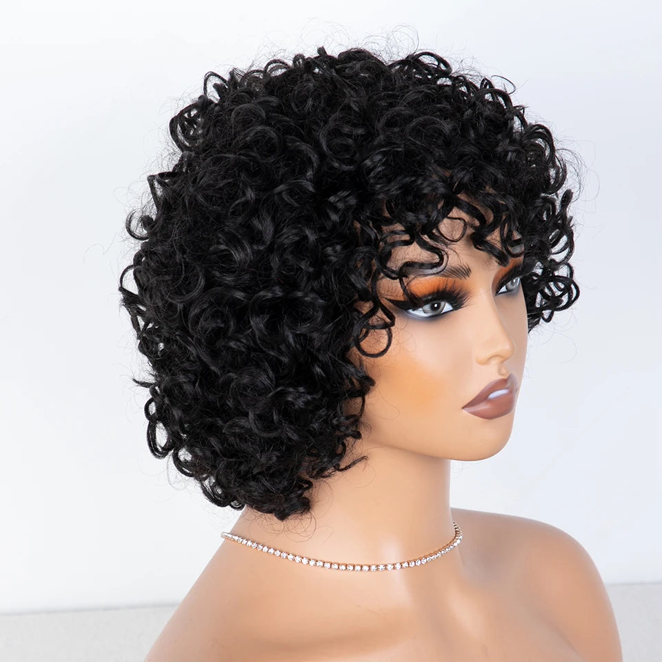 Brown Pixie Cut Wig | Short Water Wave Wig | Brazilian Remy Human Hair | Ready to Wear