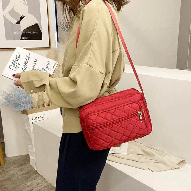 Women’s Korean Fashion Large Capacity Shoulder Bag | Classic Embroidery Thread Satchel for Middle & Old Age | Simple & Practical Nylon Crossbody Bag Luxegan
