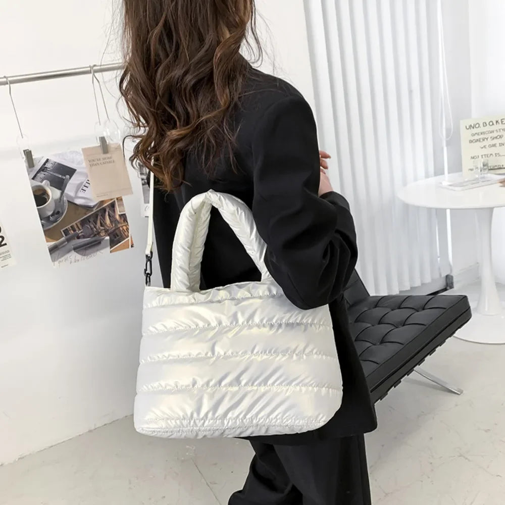 New Puffer Tote Bag for Women | Quilted Puffy Handbag & Lightweight Down Cotton Padded Shoulder & Crossbody Bag Luxegan