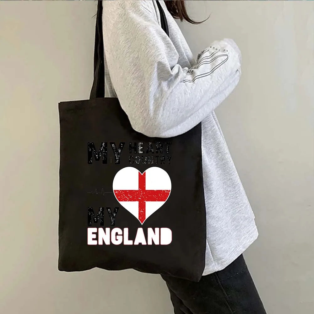 London Big Ben England Map Flag Canvas Tote Bag | UK City Landscape Skyline Shoulder Shopping Handbag (Women's Tourist Gift) Luxegan