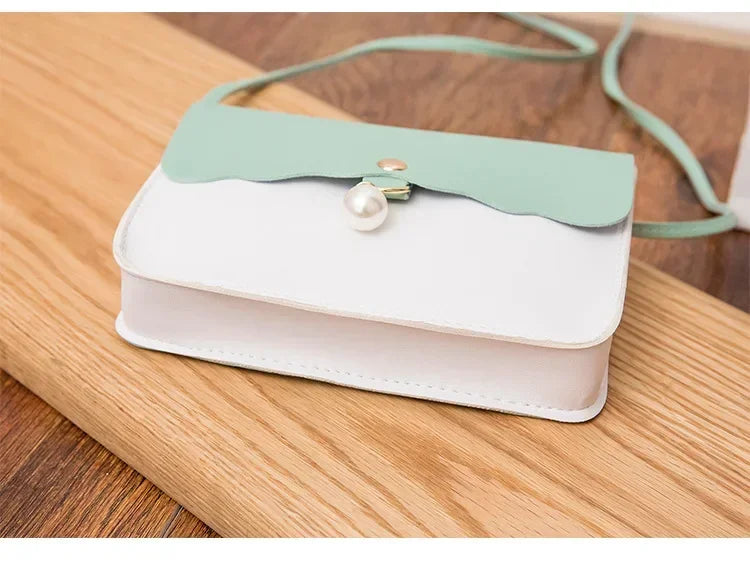 Fashion Simple PU Leather for Women | Solid Color Shoulder Messenger Bag & Lady Pendant Pearl Travel Small Handbag Luxegan