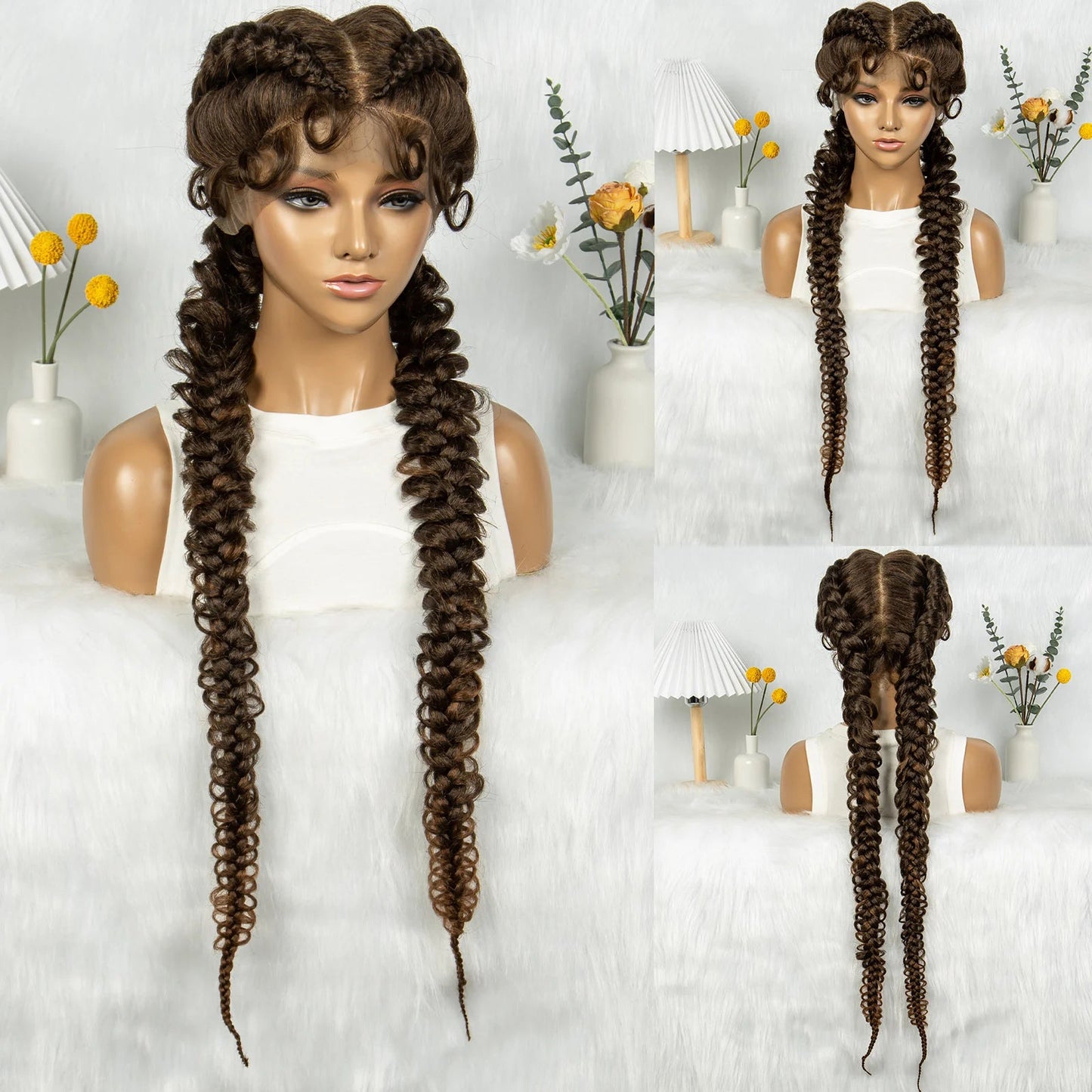 36" Twisted Braids Lace Front Wig | 13x1 | Senegalese Twist | Baby Hair | Handmade Synthetic Braids Luxegan