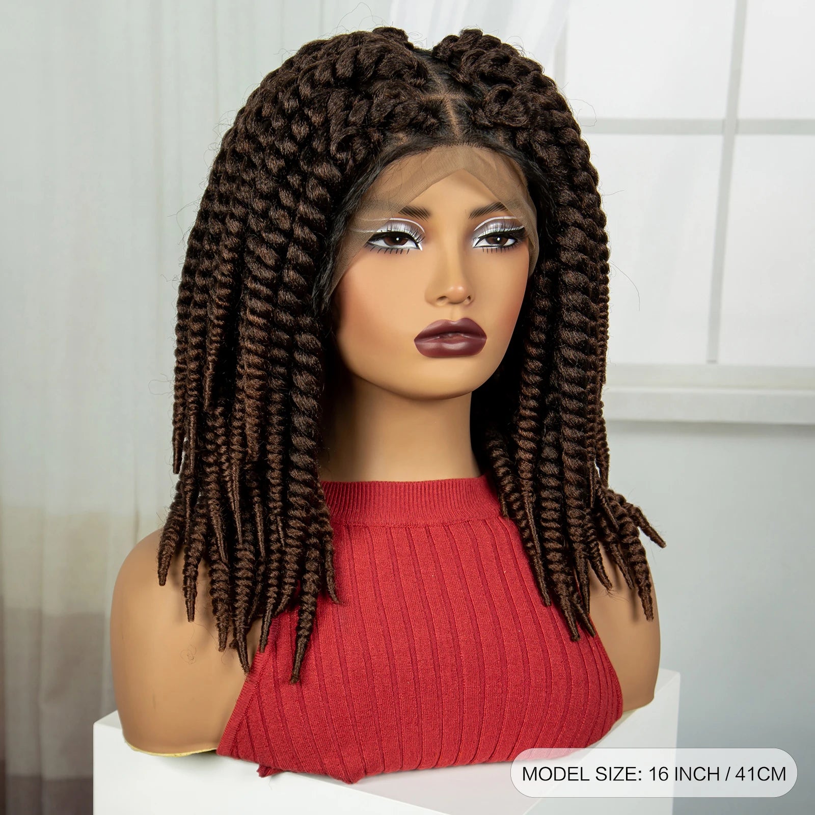 16" Knotless Box Twist Braids Wig | Full Lace | Baby Hair Luxegan