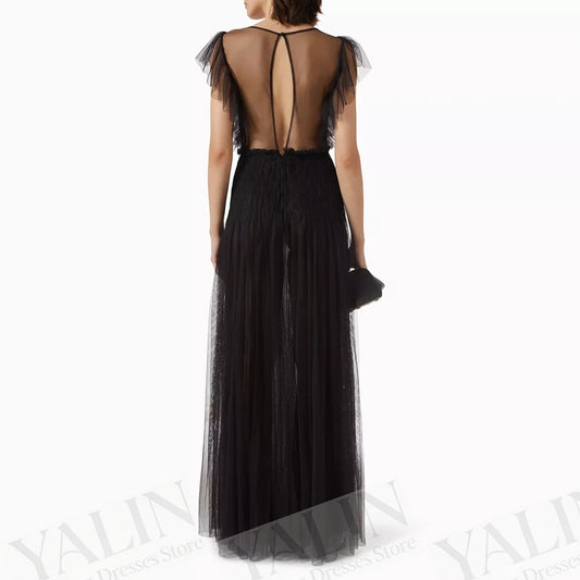 Ruched Draped A-Line Prom Dress | V-Neck Sleeveless Floor-Length Evening Gown Luxegan
