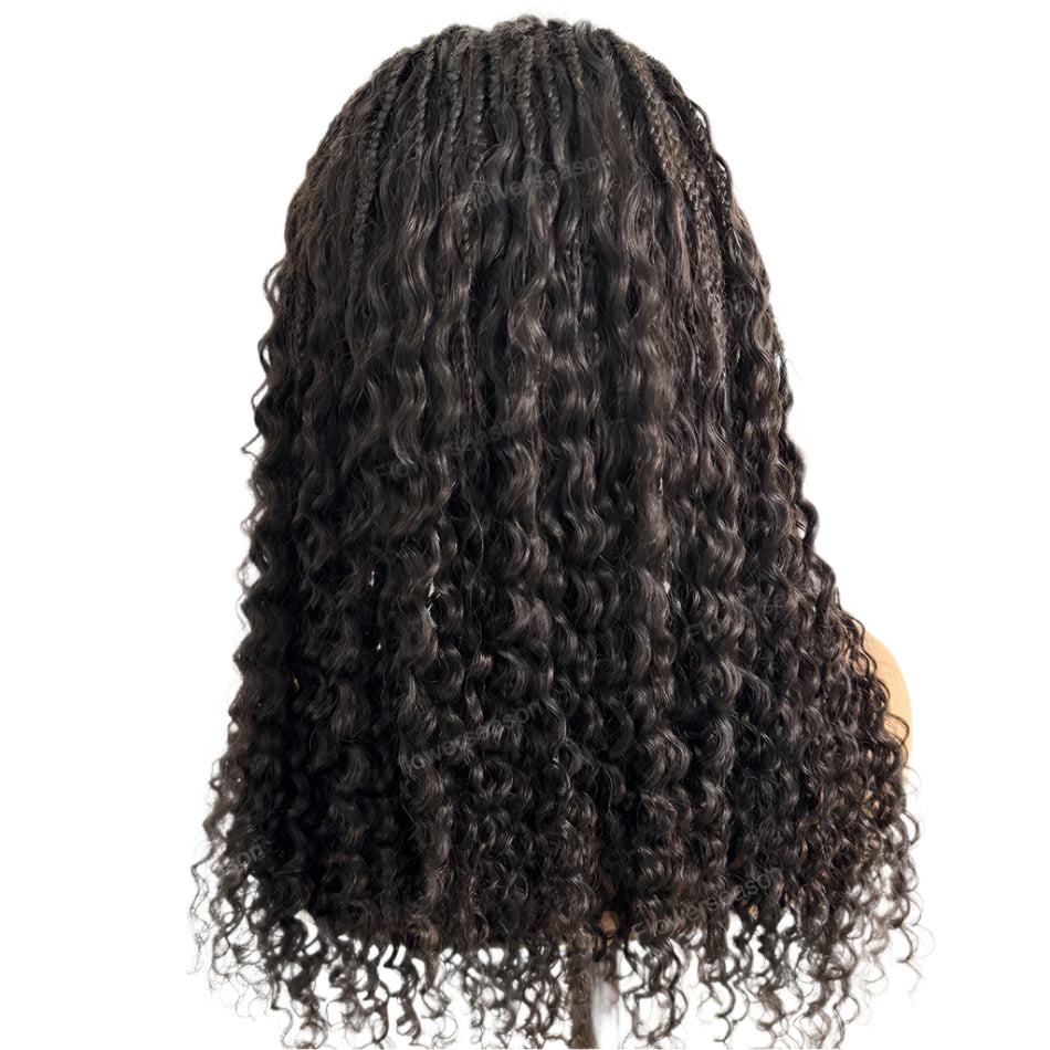 26" 300% Density Knotless Boho Box Braids Wig | Human Hair Curly Ends | Full Lace | Pre-Plucked