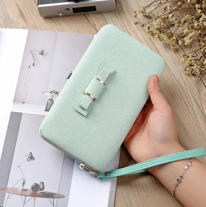 Fashion Women Clutch Wallet Long Card Holder Case Purse Cellphone Case Handbag With Wristlet