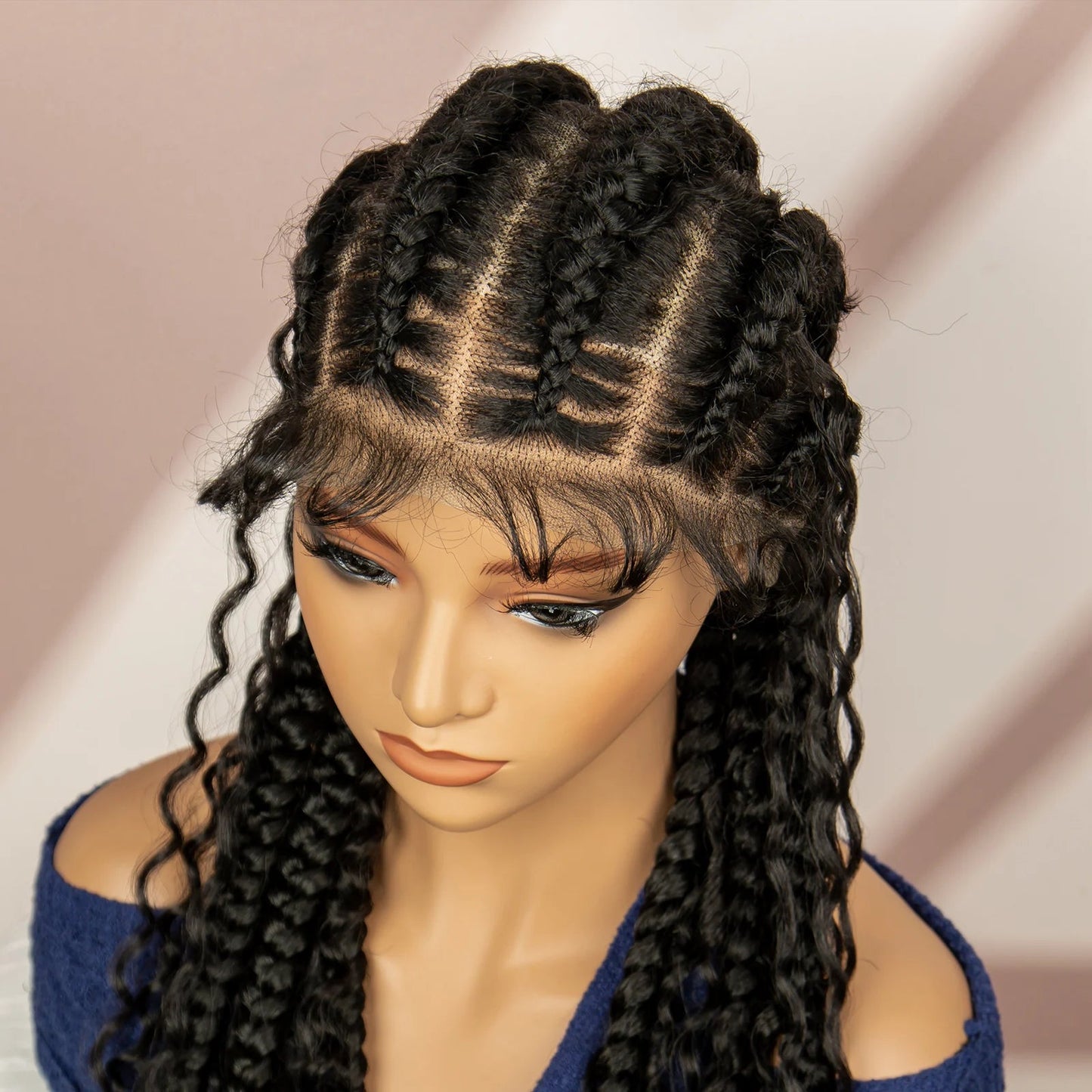 34" Cornrow Braided Wig | Full Lace | Baby Hair | Boho Braids | Kanekalon Synthetic Luxegan
