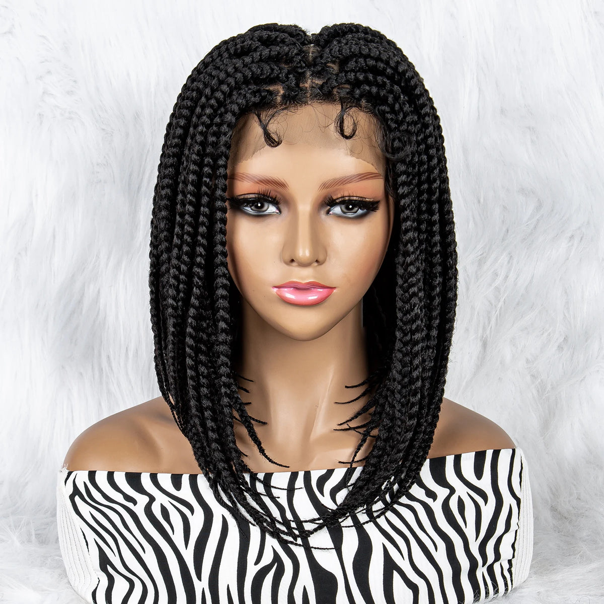 Pelucas trenzadas Bob para mujeres negras Peluca de encaje completo con trenzas estilo cornrow Peluca sintética de encaje frontal con trenzas de caja sin nudos con cabello de bebé