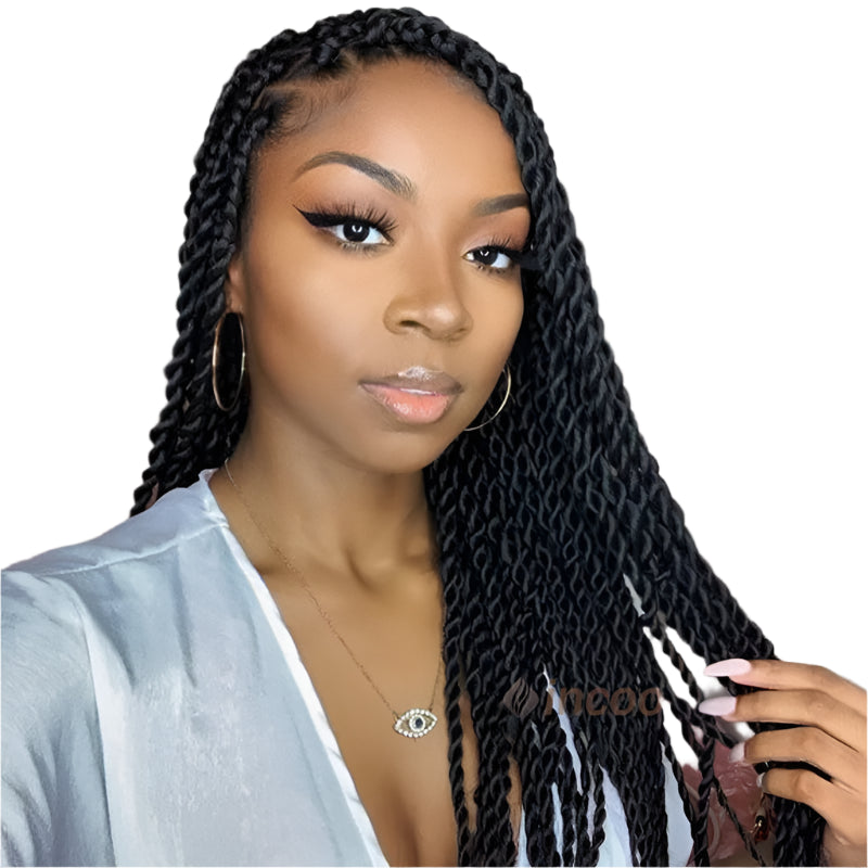 26 Inch Senegalese Twist Faux Locs Braided Wig - Full Lace - Knotless - Synthetic - with Baby Hair