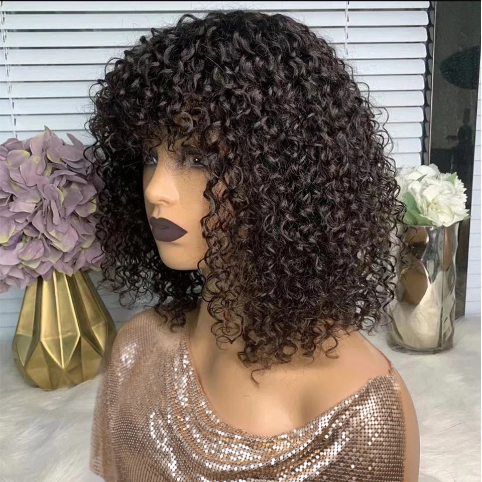 Black Pearl Curly Wigs Perruques Cheveux Humains Fringe Wig Jerry Curly Wig With Bangs Human Hair Short Pixie Cut Wigs Human Hai