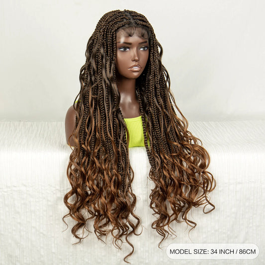 34" Ombre Curly Braids Wig | 1B/30 | Deep Wave | Full Lace | Baby Hair Luxegan