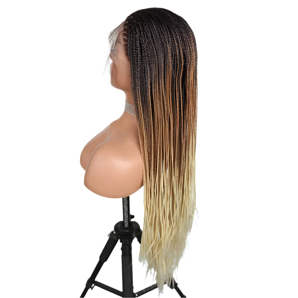 Trendy 3 Tone Ombre Braided Box Braids Lace Front Wig - Daily Wear Synthetic Hair