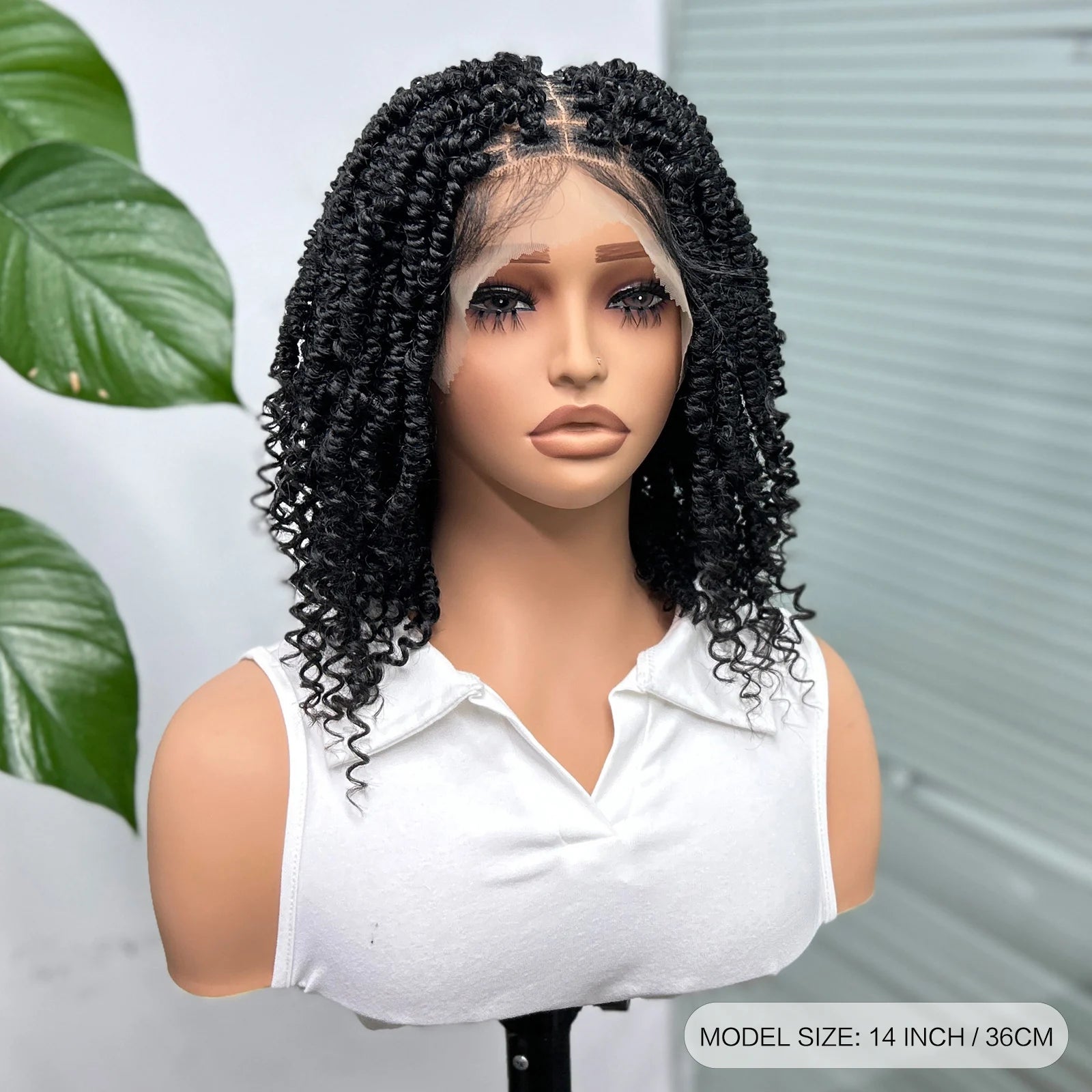 Knotless Box Braided Bob Wig with Curly Ends | Short Twist Braids | Synthetic Lace Front Wig | Handmade for Black Women Luxegan