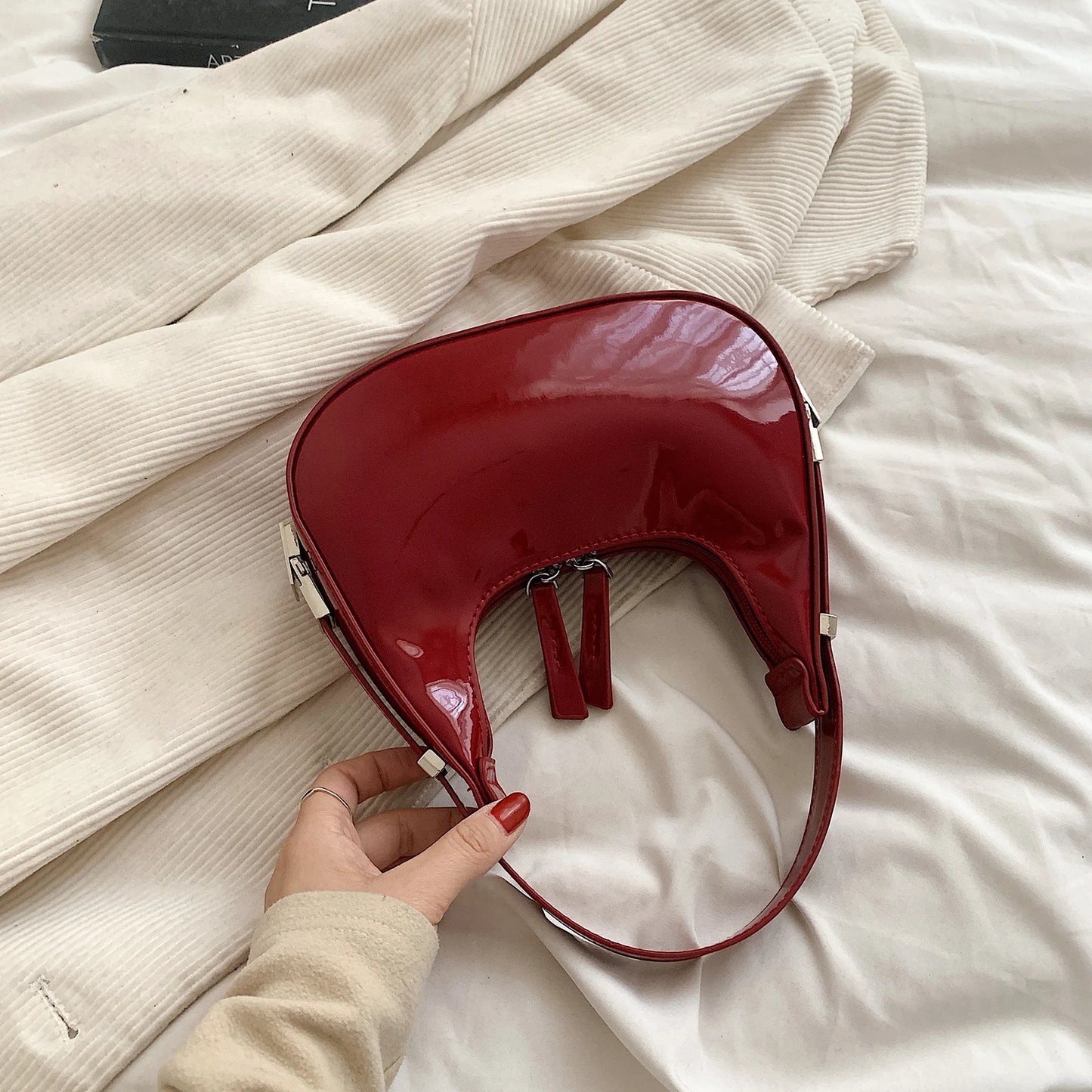 Half Moon Bag Vintage PU Leather Small Handbag | Luxury Brands Women's Shoulder Bags & Retro Red Ladies Armpit Purses (Girls Mini Totes) Luxegan