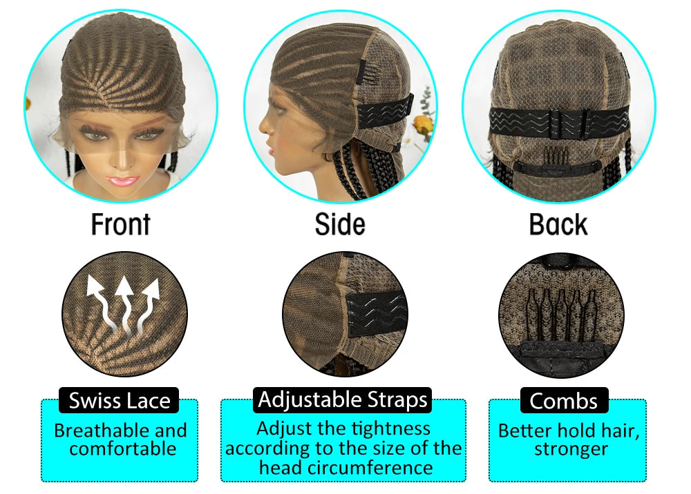 Fulani Stitch Cornrow Box Braids Wig | Transparent Full Lace | Baby Hair | Black Women Luxegan