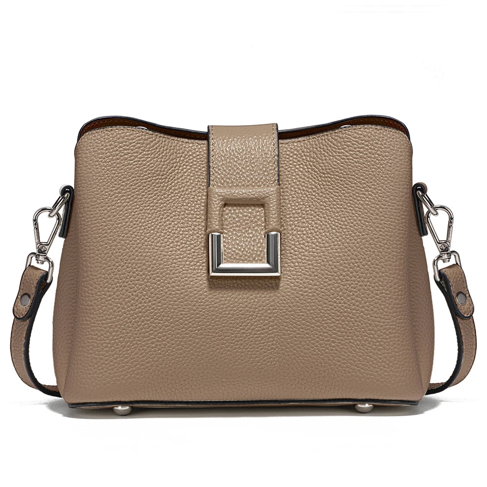 Genuine Leather White Designer Bucket Bag | Noble Shopper & Commuter Handbag | Large Capacity Cow Leather Shoulder & Crossbody Tote (ZC2135) Luxegan