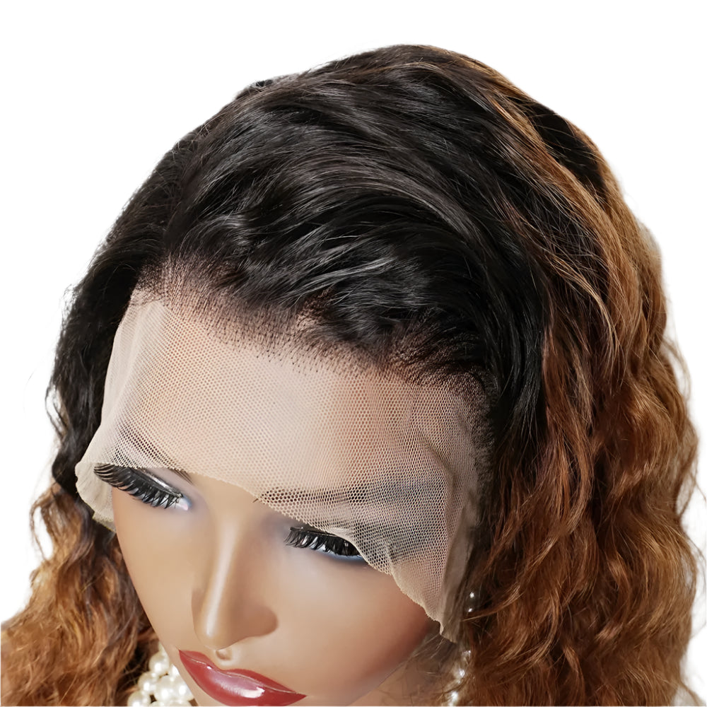 250% Density Ombre Ginger Brown Loose Deep Curly Wig | 13x4 Transparent Lace Front Human Hair Luxegan