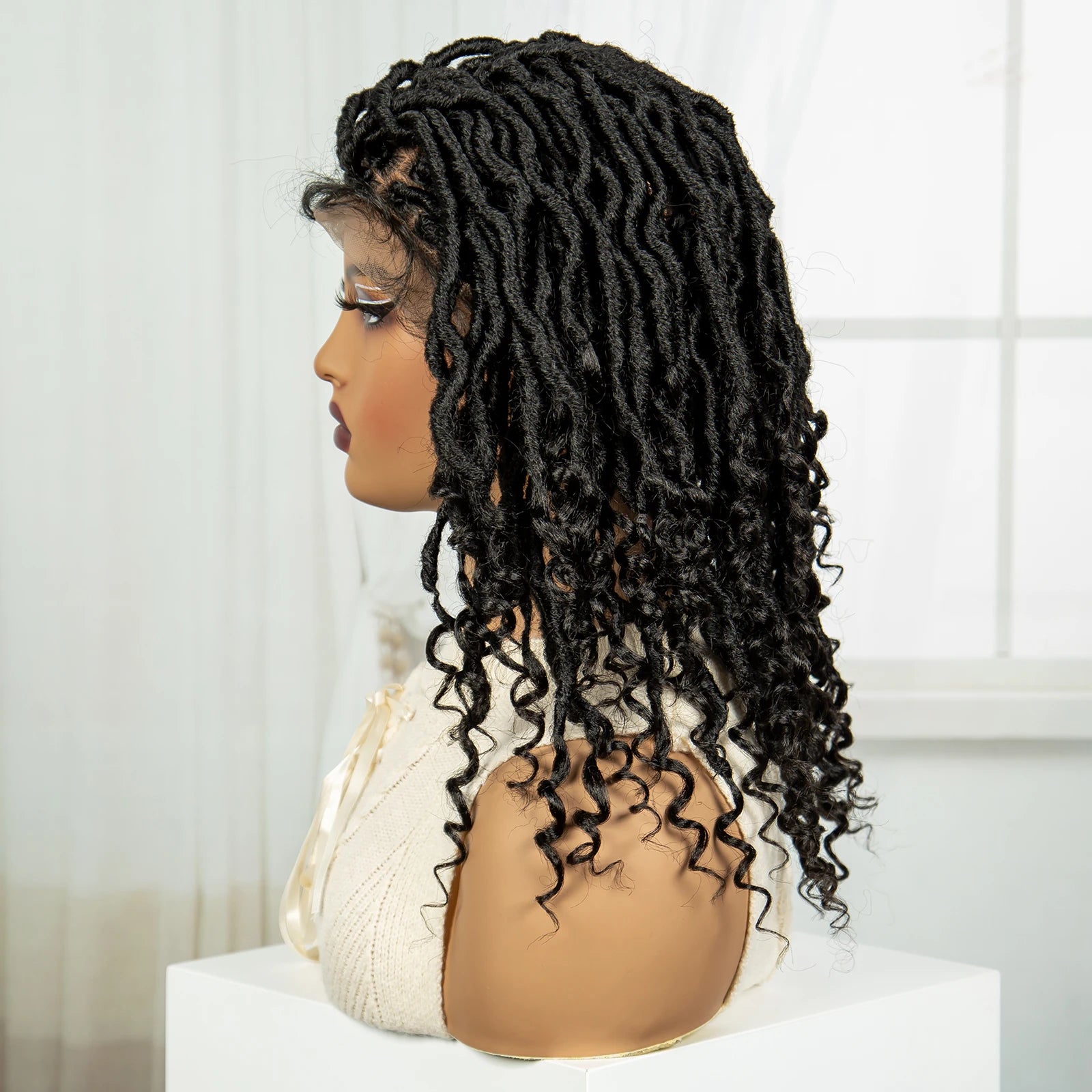 Curly Ends Dreadlock Braided Wig | Synthetic Lace Front Goddess Locs Braid Wig with Baby Hair | Faux Locs Wig for Black Women Luxegan