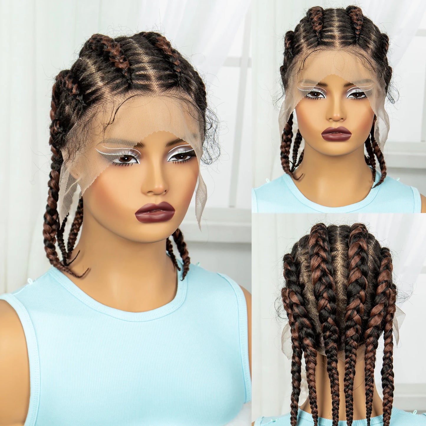 14" Short Cornrow Braids Wig | Transparent Full Lace Bob with Baby Hair Luxegan