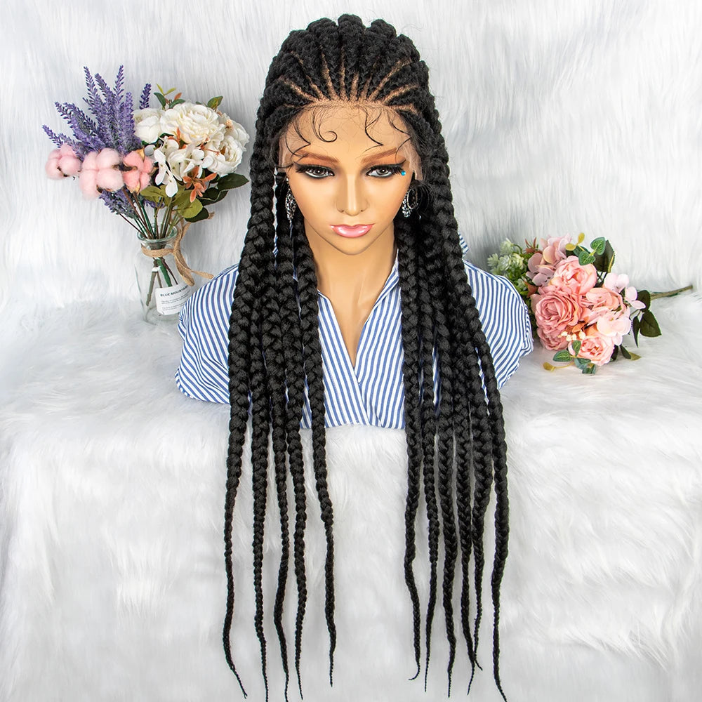 36" Box Braids Full Lace Wig | Baby Hair | Heat Resistant Synthetic Braids | Black Women Luxegan