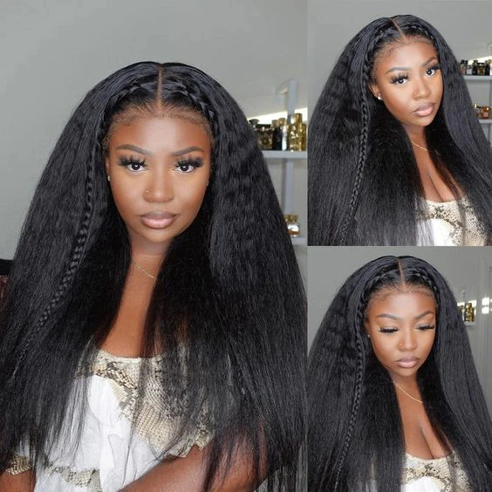 40 Inch Full 360 HD Lace Frontal Kinky Yaki Straight Human Hair Wig | 300% Density Transparent Lace Front Wig for Women Luxegan
