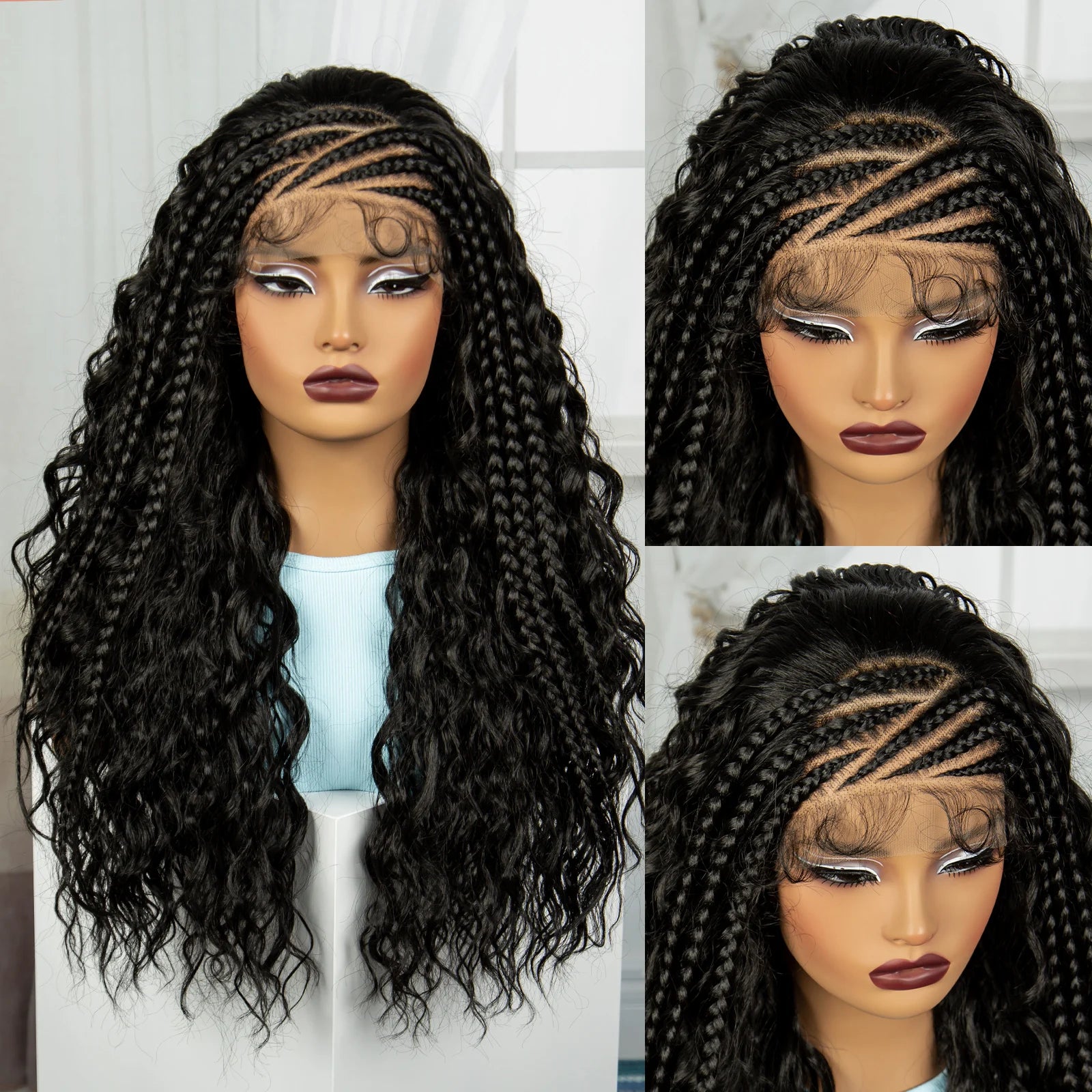 26" Water Wave Knotless Box Braided Wig with Baby Hair | Synthetic Lace Braided Wig for Black Women | 4-30 Ombre Luxegan