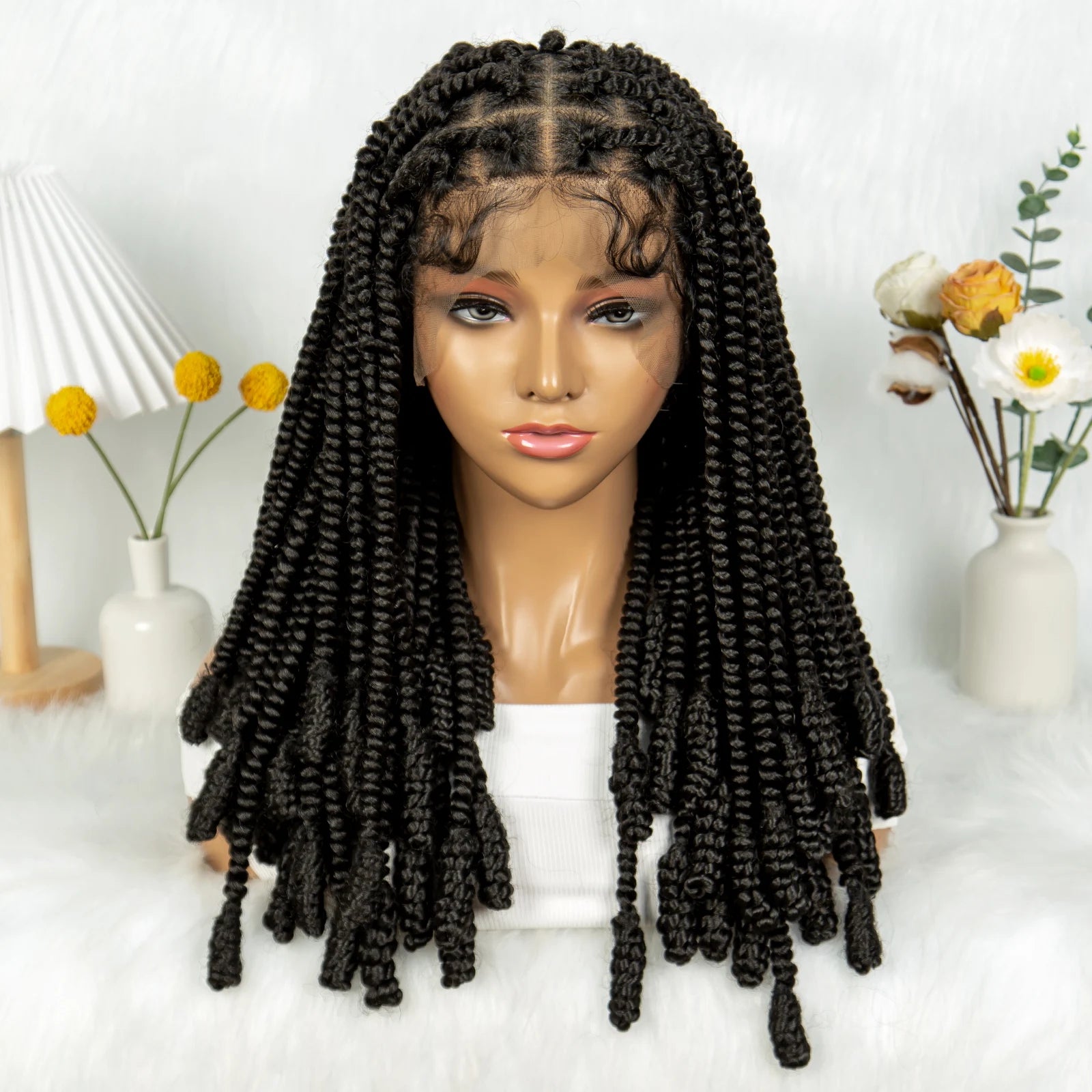 KIMA Short Box Braids Wig with Bantu Tips | Full Lace Crochet Twists Luxegan