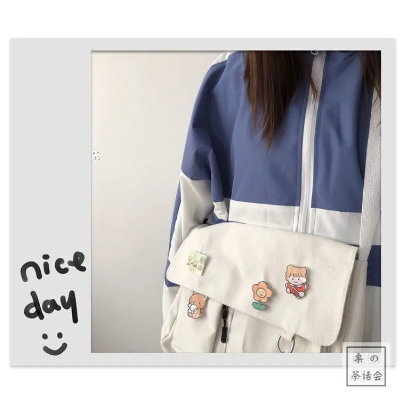 Cute Retro Girl Messenger Shoulder Bag | Canvas Student School Female Luxegan