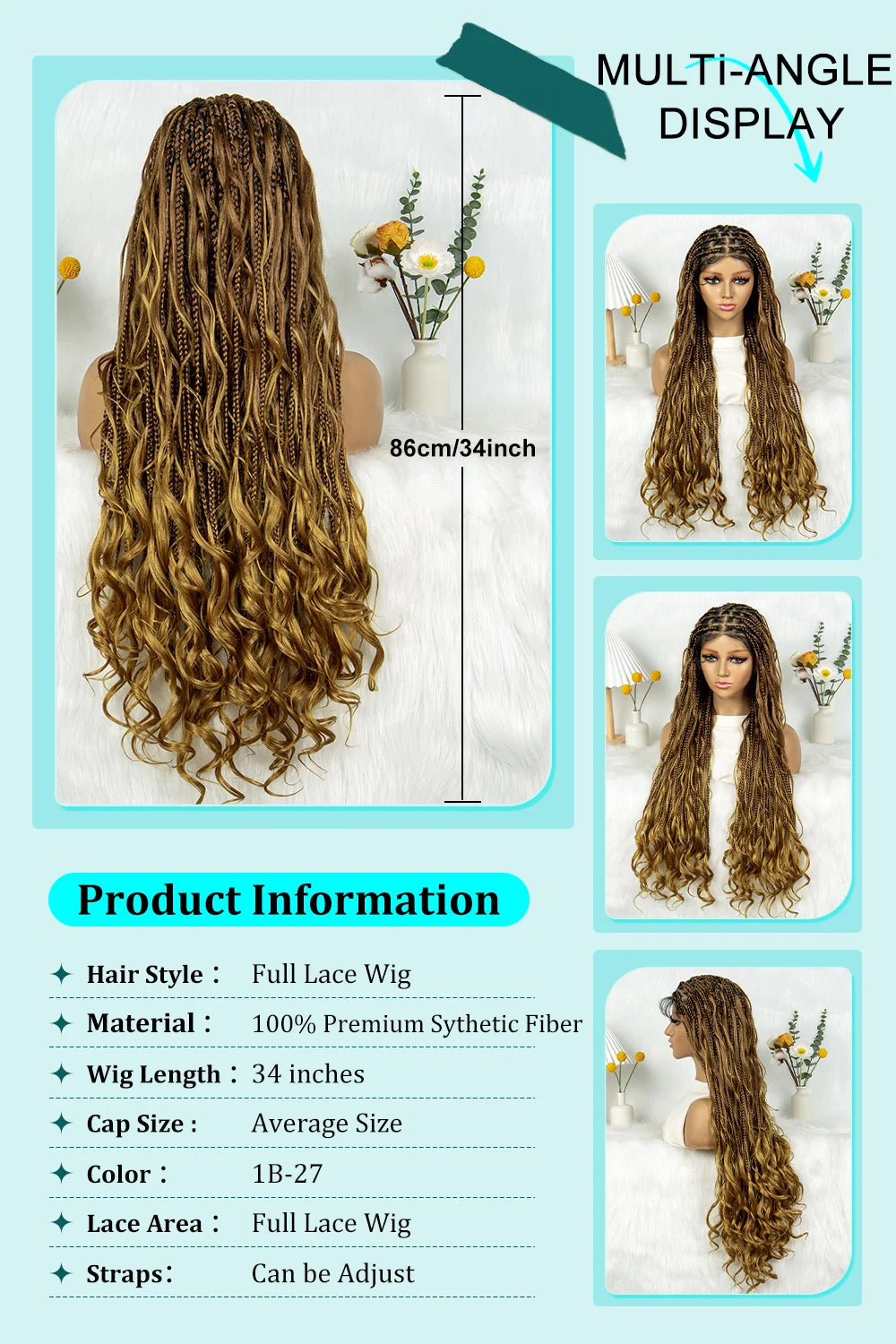 KIMA Twisted Boho Braided Wigs Curly Dreadlocks Full Lace Knotless Synthetic Box Braids Wig  Curly Wigs for Black Women