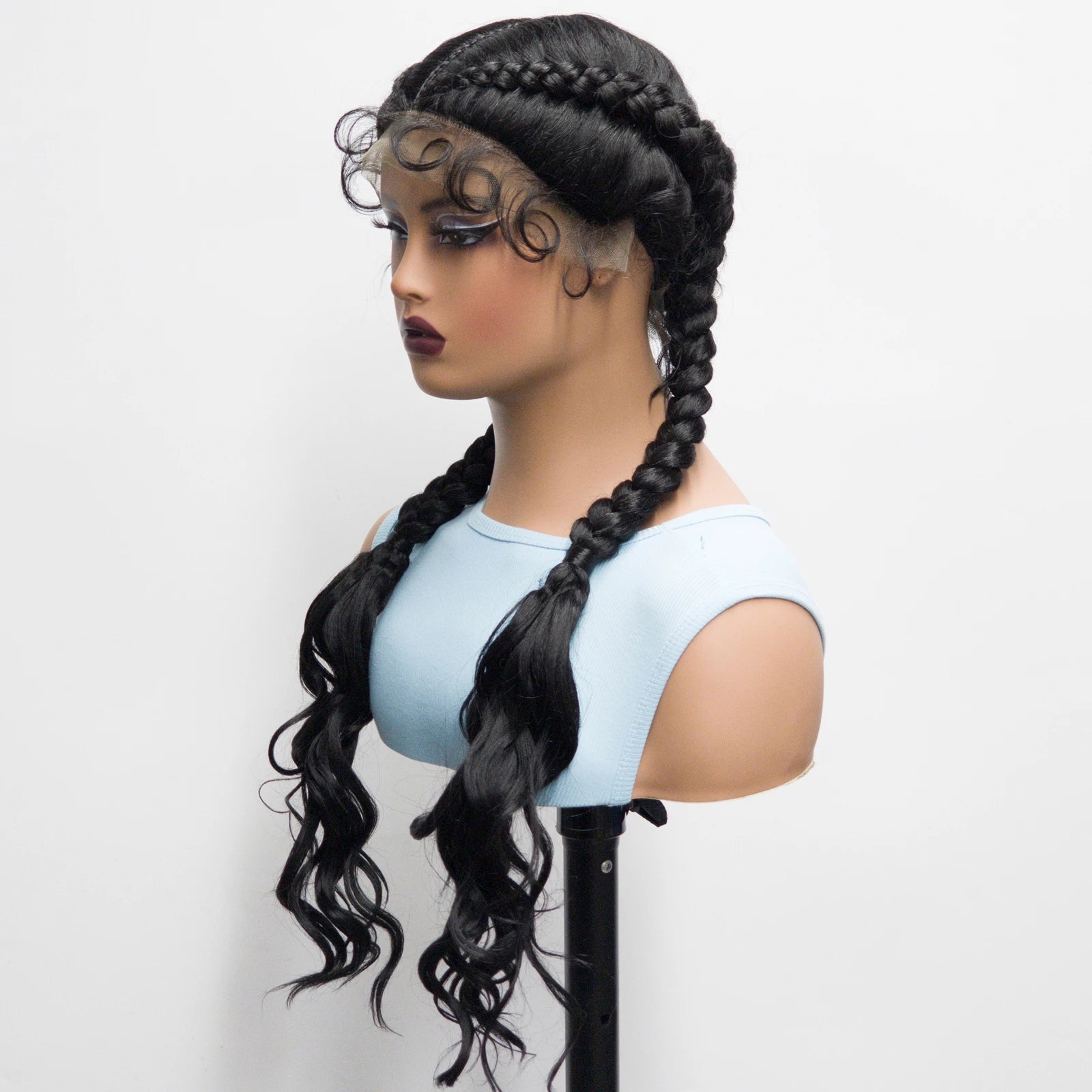 34" Twist Braids Wig | Curly Ends | Lace Front | Baby Hair | Natural Color Luxegan