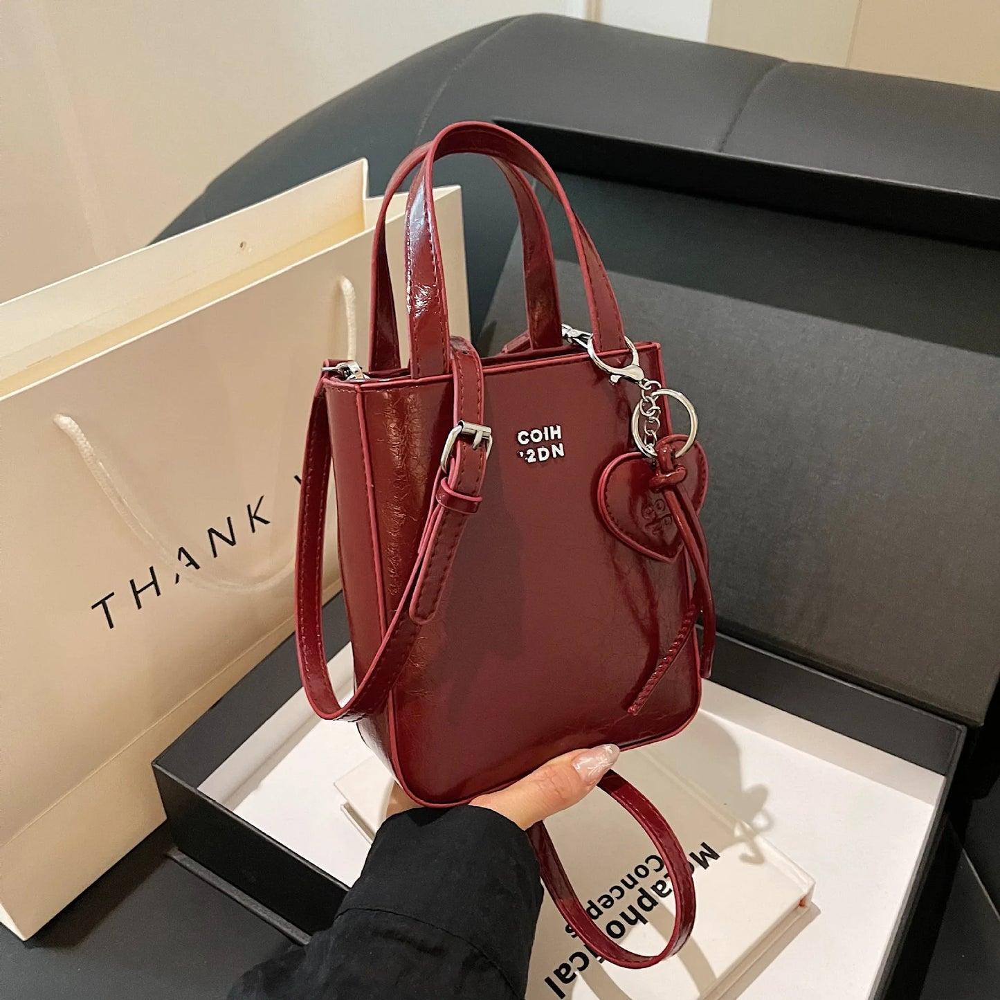 New Trend Korean PU Leather Shoulder Bag | Sophisticated Silver Mini Small Square Bag | Elegant High-Quality Crossbody Handbag | "Dignified" Metallic Fashion Purse for High-Street Styling Luxegan