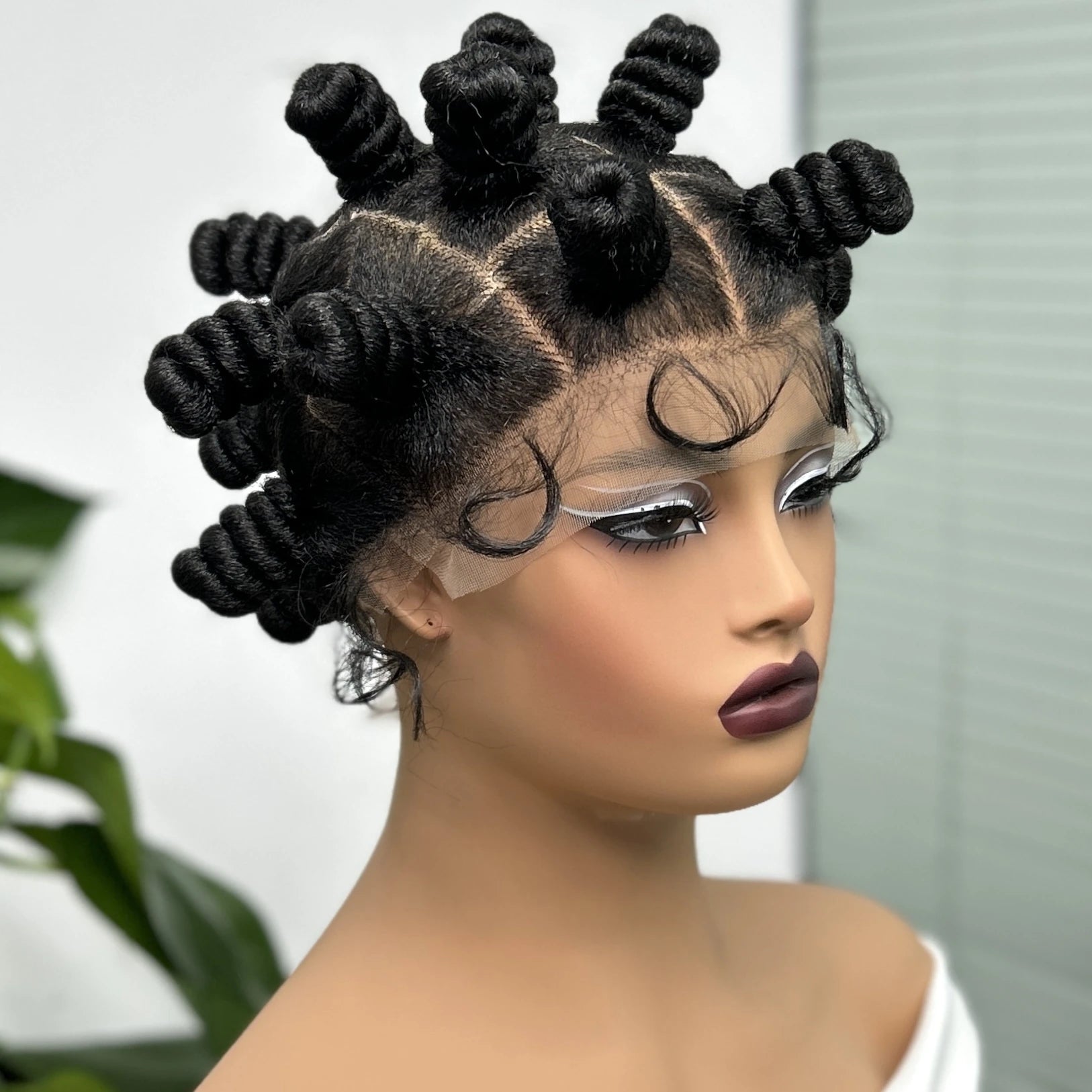 Short Cute Handmade Bantu Knotless Braids Wig | Transparent Full Lace | Baby Hair Luxegan