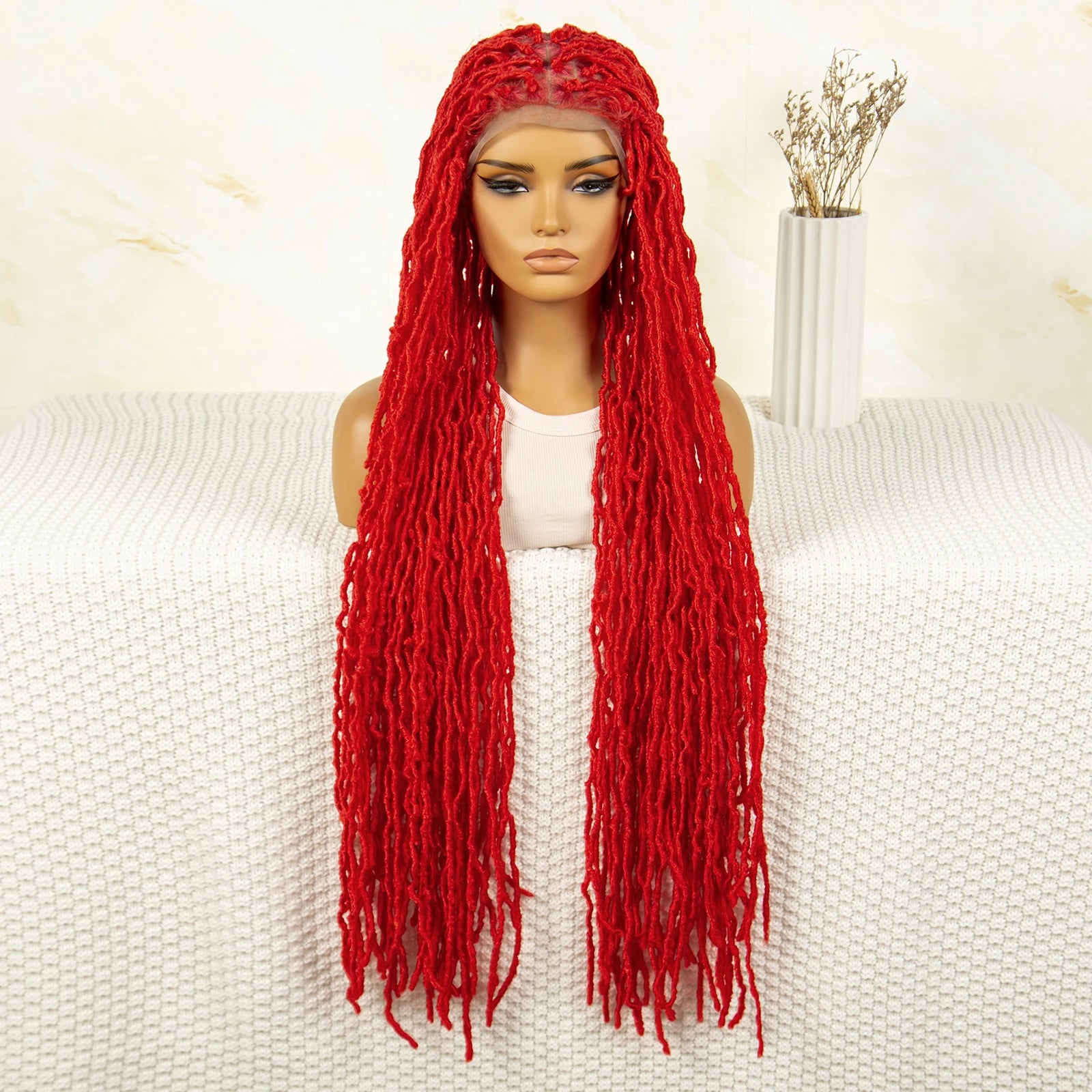 Red Box Braids Full Lace Wig | 36 Inches | Crochet Braids | Knotless | Kanekalon
