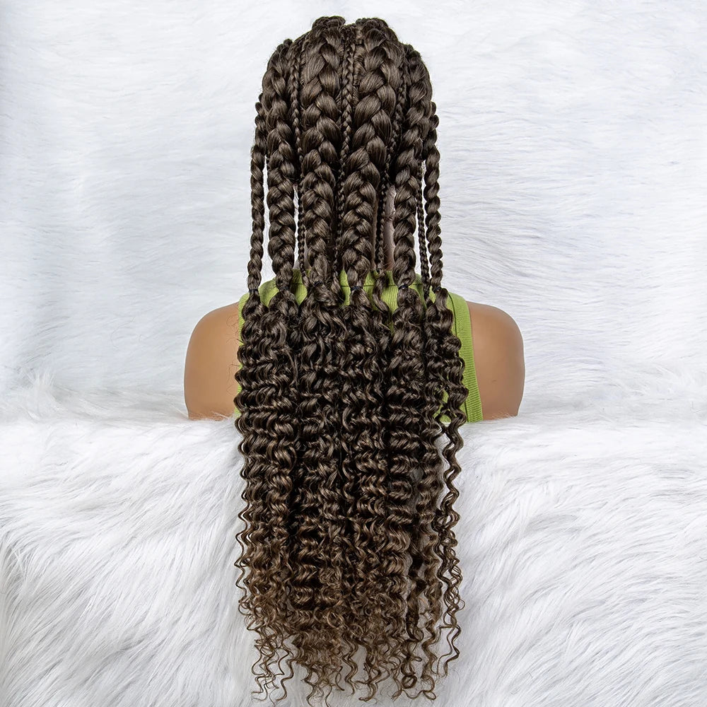 Water Wave Braided Lace Front Wig with Baby Hair | Soft Synthetic African Braids Luxegan