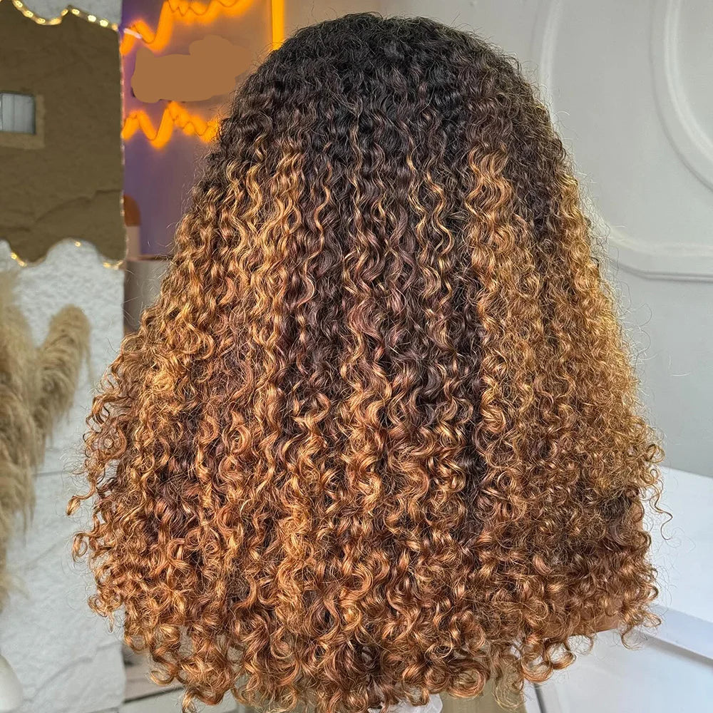 Ombre Chocolate Brown Burmese Curly HD Lace Wig | Sophisticated 7x5 Pre-Cut Invisi-Lace | Elegant "Chinese Remy" 18-24 Inch Length | "Dignified" 4x4 & 5x5 Glueless Human Hair for Radiant Versatile Styling Luxegan