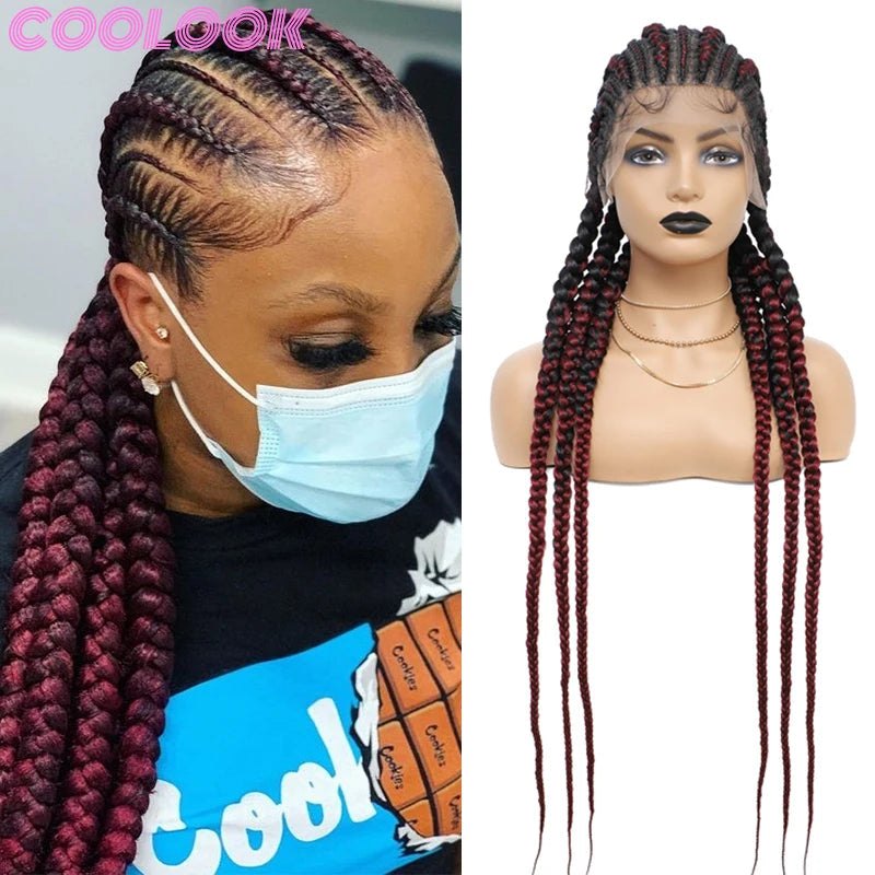 36" Cornrow Knotless Braids Wig | 360 Full Lace | Baby Hair | Synthetic Luxegan