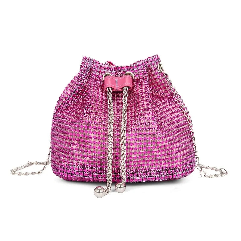 Sparkling Rhinestone Embellished Drawstring Crossbody Bag, Multi-Functional Bucket Purse, Formal Handbag for Women Daily Commute Luxegan