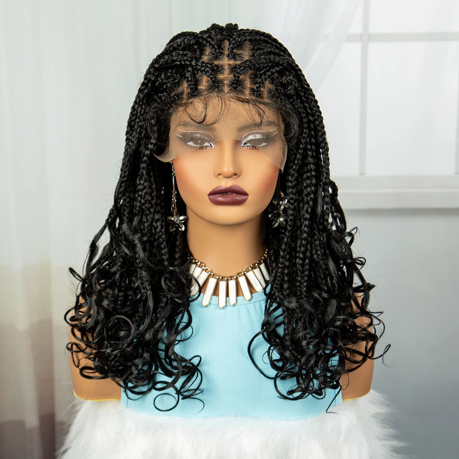 360° Full Lace Knotless Braids Wig with Wavy Ends | Baby Hair Luxegan