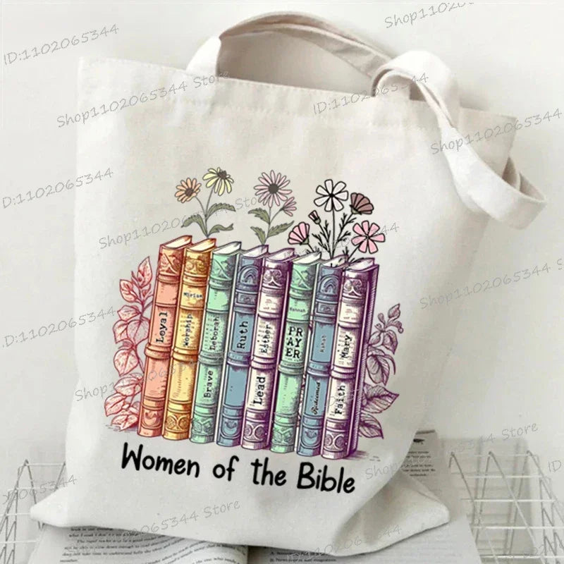 Books and Flower Print Canvas Tote | Casual Reusable Shopping Bag Luxegan
