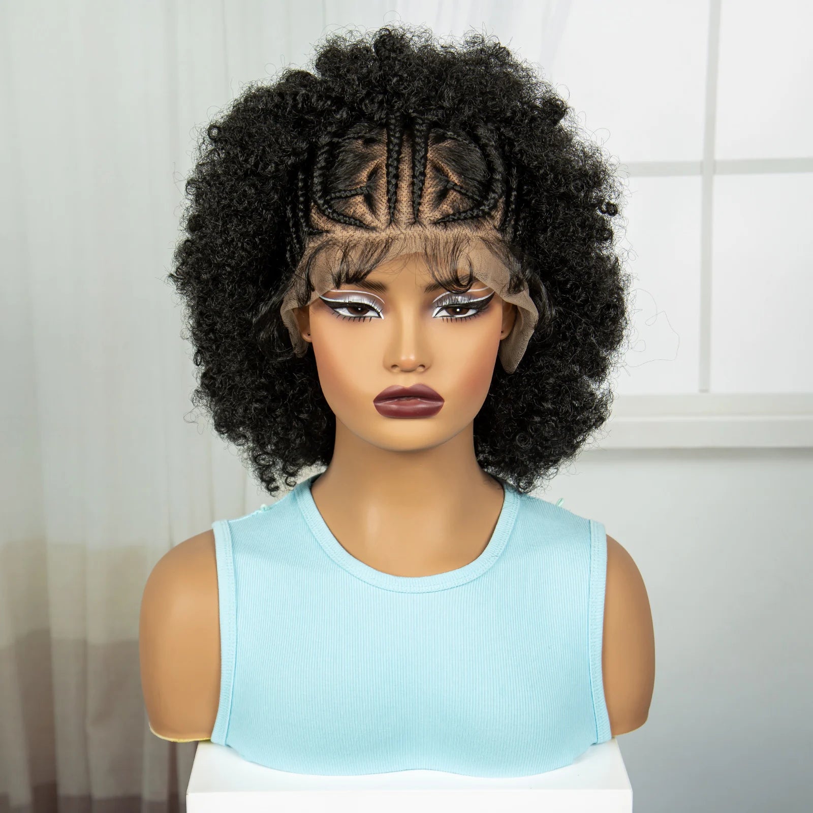 Short Natural Afro Kinky Curly Cornrow Braids Wig | Full Lace | Baby Hair Luxegan