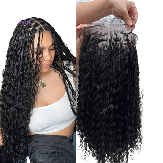 Pre-Braided HD Full Lace Wig | Brazilian Remy Hair | Boho Box Braids | 250% Density | Transparent Lace