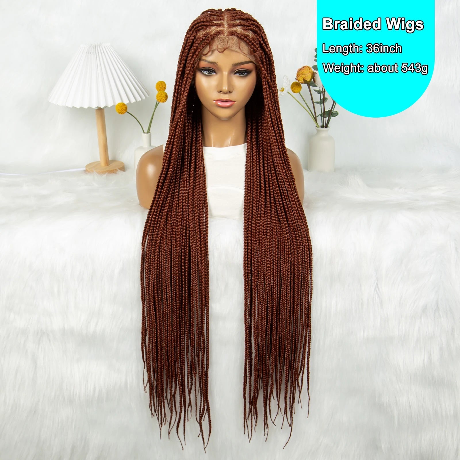 HD Knotless Box Braided Full Lace Wig | Ginger 350# & 613# Blonde | Synthetic Crochet Braids | Black Women Luxegan